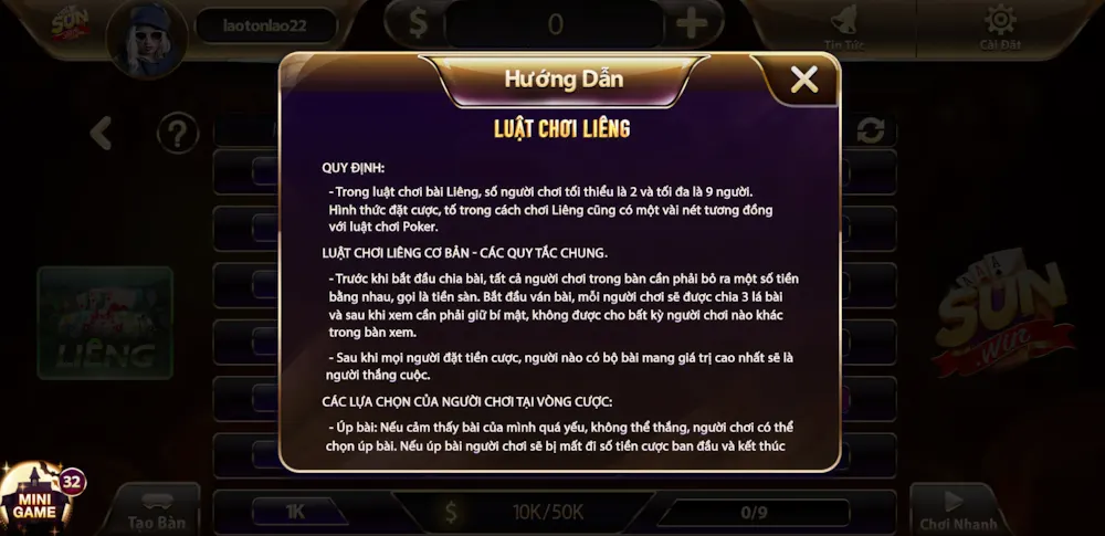 Cách chơi Liêng tại SUNWIN