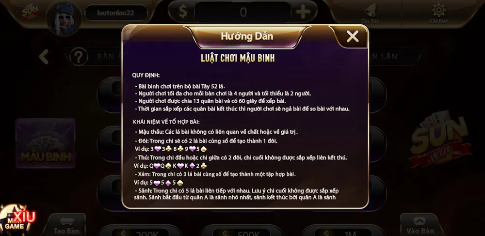 Cách chơi Mậu Binh tại SUNWIN