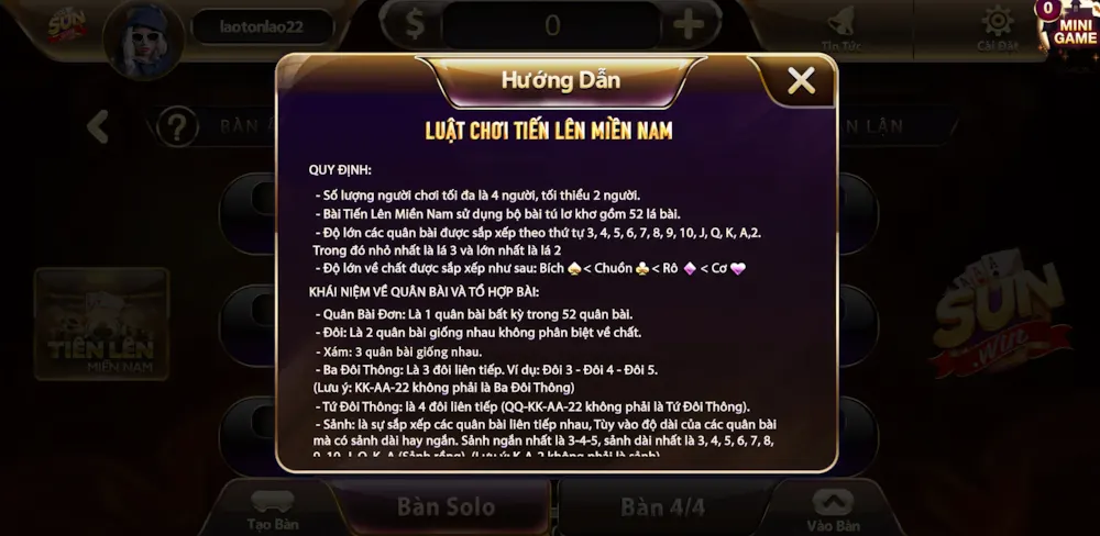 Cách chơi Tiến Lên Miền Nam tại SUNWIN