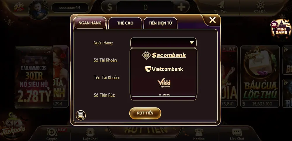 Rút tiền SUNWIN